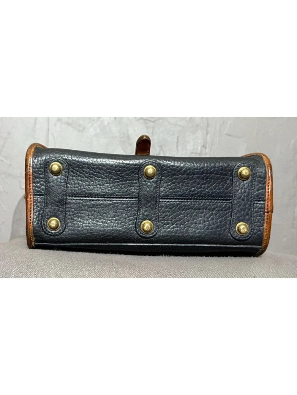 1980's Dooney & Bourke AWL Black + Cognac Brown Essex Bag Pebbled Leather